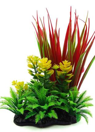 Рослина для декору акваріума 13x8x16 см червоно-зелена li-082d