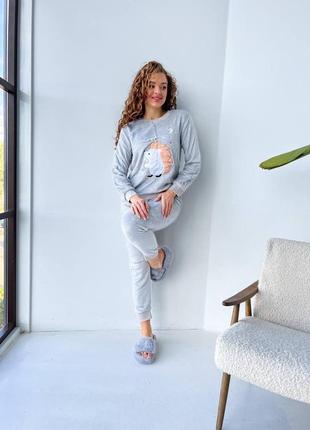 Женская теплая удобная махровая пижама/одежда для дома кофта и штаны2 фото