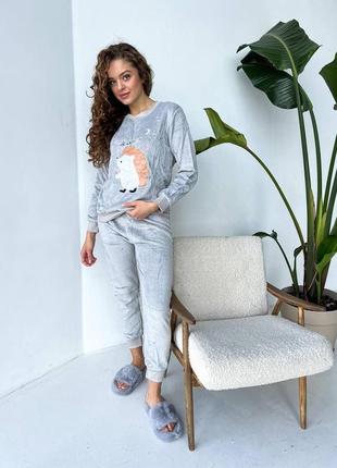 Женская теплая удобная махровая пижама/одежда для дома кофта и штаны7 фото