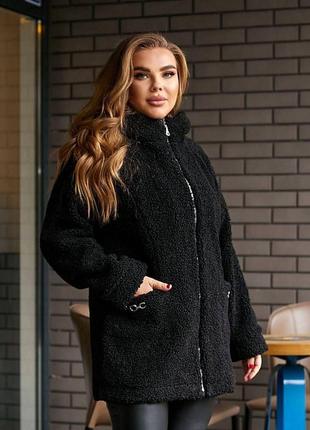 Женская стильная демисезонная куртка искусственный мех овчина батал6 фото