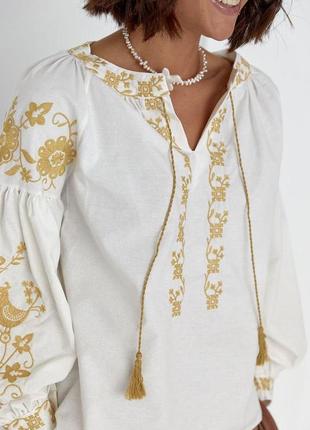 Женская блуза-вышиванка с пышным длинным рукавом9 фото