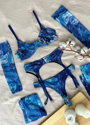 Комплект женского нижнего сексуального белья с чулками и рукавичками9 фото