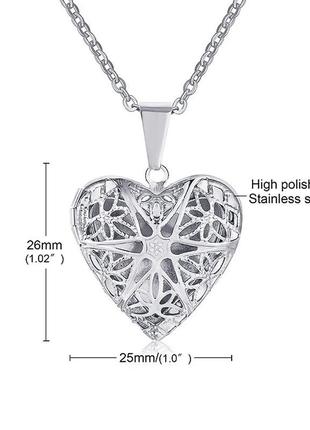 Кулон рамка на ланцюжку кулон медальйон різьблений дизайн у формі серця сріблястий медальйон для фото 3.7см7 фото