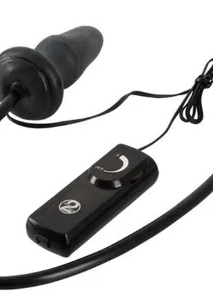 Надувная анальная вибропробка с ручной помпой для накачивания фанни хилс (черная), 12 см