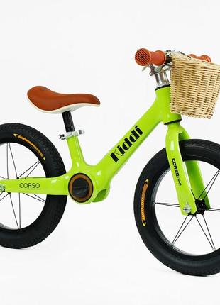 Дитячий велобіг corso kiddi lt-14127. магнієва рама, надувні колеса 14", підставка для ніг, кошик