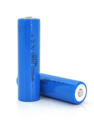 Аккумулятор 18650 li-ion vipow icr18650 tiptop, 2200mah, 3.7v, blue q50/500