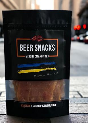 М'ясні джерки курячі beer snacks кисло-солодкі 100г,чіпси,снеки,закуски під пиво,крафтове виробництво1 фото