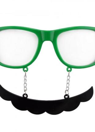 Окуляри маскарадні зелені хіпстер з вусами