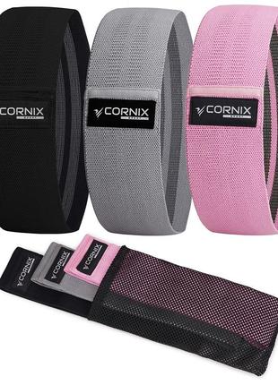 Гумки для фітнесу та спорту тканинні cornix hip band набір 3 шт xr-0050