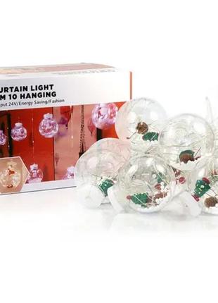 Гірлянда мідний дріт штора прозорі кулі з наповненням 3.0мх0.7м