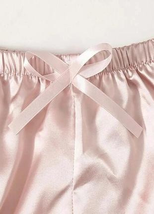 Атласний комплект жіночої білизни з шортиками - комплект домашнього одягу s рожевий (0101/1)5 фото