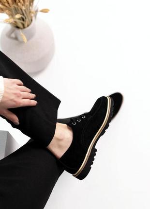 Женские демисезонные туфли на шнуровке замшевые allshoes черный 36 37 38 39 40 412 фото