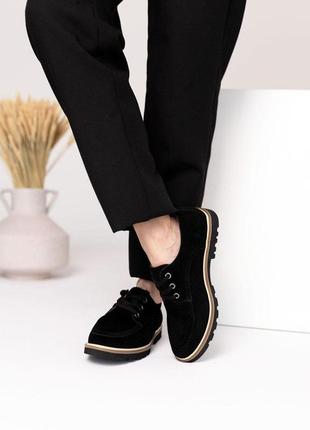 Женские демисезонные туфли на шнуровке замшевые allshoes черный 36 37 38 39 40 416 фото