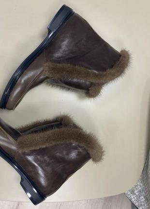 Лоферы с итальянской кожи мех норка завышенные зимние осенние кожаные ботинки2 фото