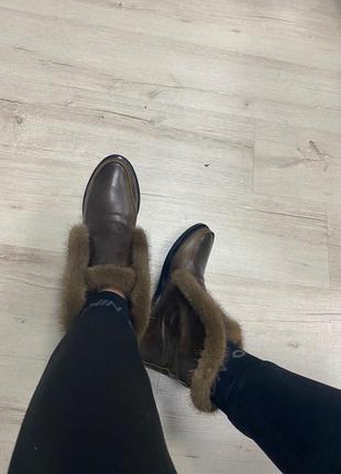 Лоферы с итальянской кожи мех норка завышенные зимние осенние кожаные ботинки5 фото