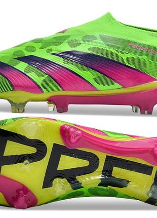 Бутси adidas predator fg green футбольне взуття з шипами зелені адідас предатор зеленого кольору унісекс без шнурівки