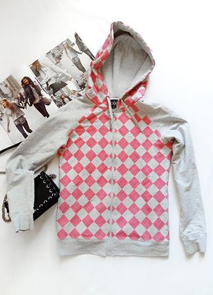 Худи oggi в яркую клетку на змейке и с капюшоном