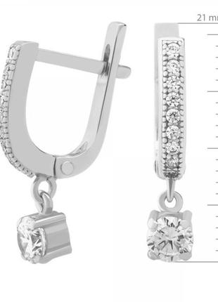 Срібні сережки з фіанітами родоване срібло 925 проба3 фото