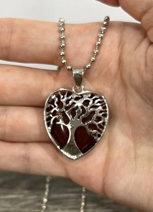 Натуральний камінь сердолік в оправі "дерево життя у серці" - оригінальний подарунок дівчині4 фото