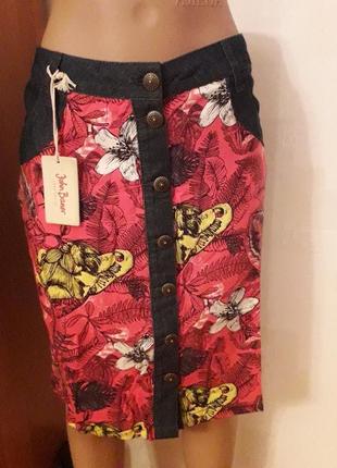 Джинсовая юбочка с цветочным принтом8 фото