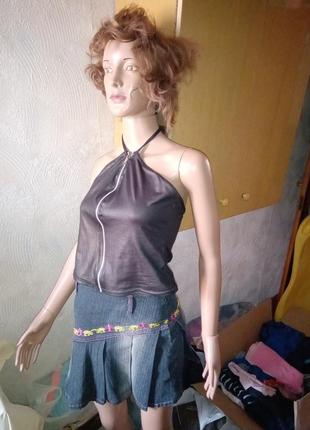 Джинсовая юбка в складку с вышивкой распродажа6 фото