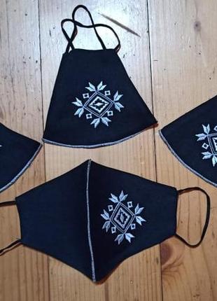 Захисні багаторазові маски з вишивкою (100% бавовна)