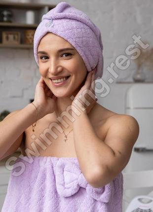Набір жіночий рушник-халат, чалма мікрофібра для сауни лазні 140х80 см косічка салатовий6 фото
