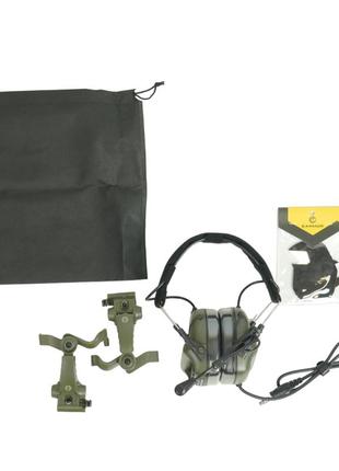 Тактичні активні навушники earmor m32x mod4 + кріплення чебурашки олива