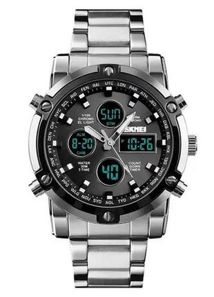 Годинник наручний чоловічий skmei 1389sibk silver-black, модний чоловічий годинник. колір: срібний + чорний3 фото