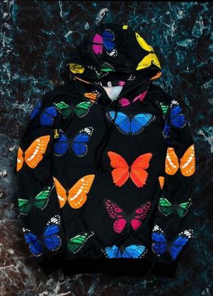 Худи  черная с разноцветными бабочками 6-188