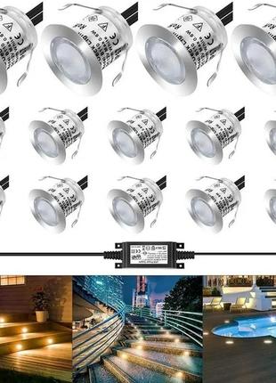 Встраиваемые точечные светильники ledmo 12v с теплым белым светом с трансформатором комплект 14шт.3 фото