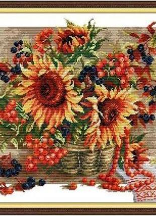 Набор для вышивания по нанесённой на канву схеме "sunflower berry flower basket". aida 14ct printed 47*42 см1 фото