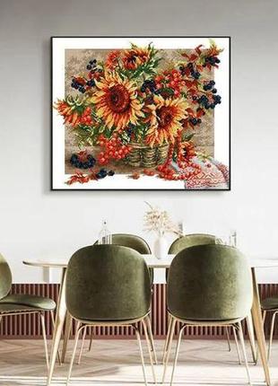 Набор для вышивания по нанесённой на канву схеме "sunflower berry flower basket". aida 14ct printed 47*42 см10 фото