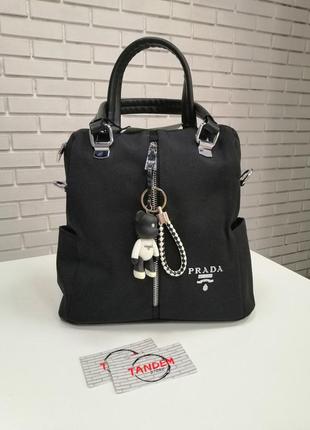 Женская сумка-рюкзак текстиль черная1 фото