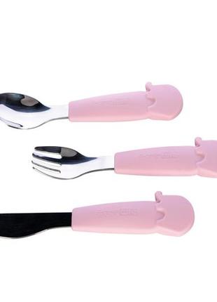 Столовые детские приборы freeon elephant металлические с силиконовой ручкой, розовый