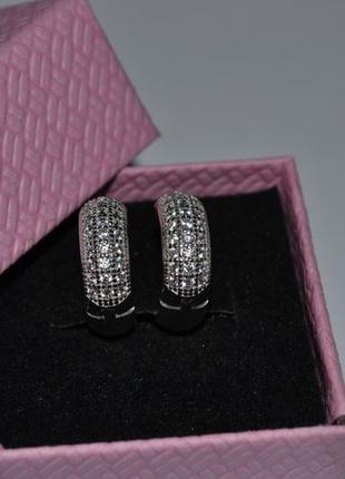 Срібні сережки з фіанітами родоване срібло 925 проба4 фото