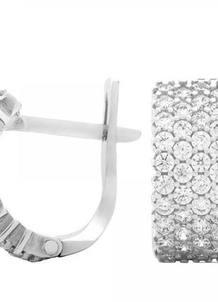 Срібні сережки з фіанітами родоване срібло 925 проба2 фото