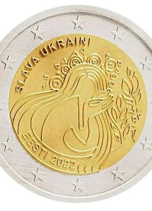 Монета слава украине 2 евро эстония 2022 в капсуле2 фото
