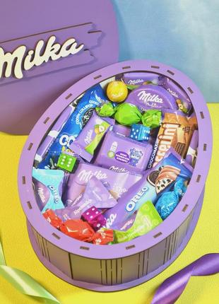 Подарочный набор бокс сладостей милка в деревянной коробке milka