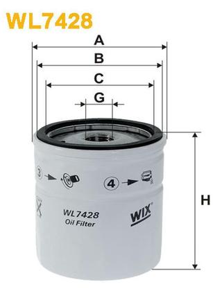 Фільтр оливний opel astra g/h, combo b, corsa c, meriva a, signum, tigra ii, vectra b/c, wix filters (wl7428)
