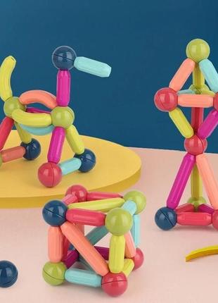 Дитячий магнітний 3d конструктор набір кольорових деталей для творчості (64 шт.)8 фото