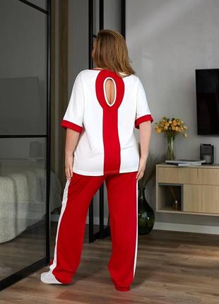 Жіночий трикотажний костюм великого розміру 48-58 двонитка брюки з лампасами і футболка з вирізом на спині5 фото