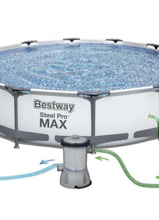 Каркасный бассейн bestway steel pro max 56416, 366х76 см 9в1 6473 л, фильтр-насос (1250 л/ч) польша3 фото