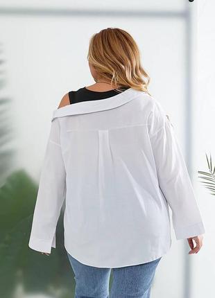 Жіноча сорочка великого розміру батал 50-56 однотонна біла і чорна з імітацією топа поплін/віскоза3 фото