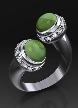 Необычное серебряное кольцо с  зеленым авантюрином тунис2 фото