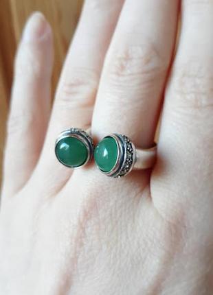 Необычное серебряное кольцо с  зеленым авантюрином тунис8 фото