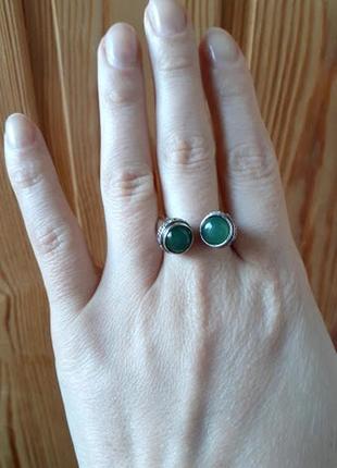 Необычное серебряное кольцо с  зеленым авантюрином тунис9 фото