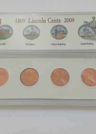 Сша набор цветных монет 1 цент линкольн 2009 год