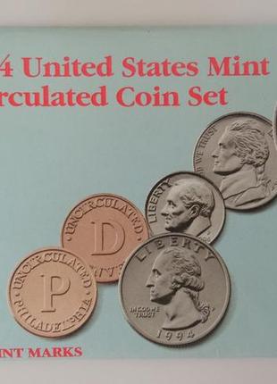 Годовой набор монет сша 1994 год p d6 фото