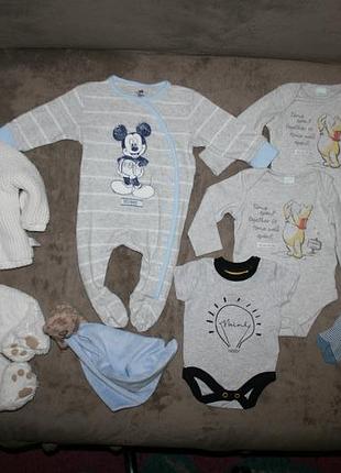 Пакет фирменных вещей на новорожденного мальчика  0-3мес.(14ед.)